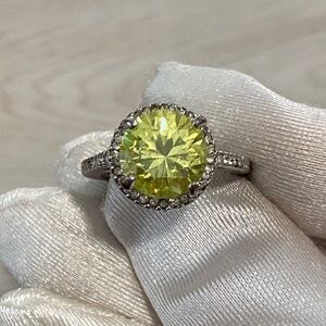 Peridot Gemstone Halo Cushion Setting Engagement Silver Tone Ring 3.5Ct Fun